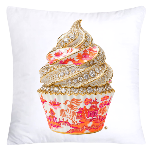 Hot Pink and Neon Orange Willow Chinoiserie Cupcake Throw Pillow Covers-5810