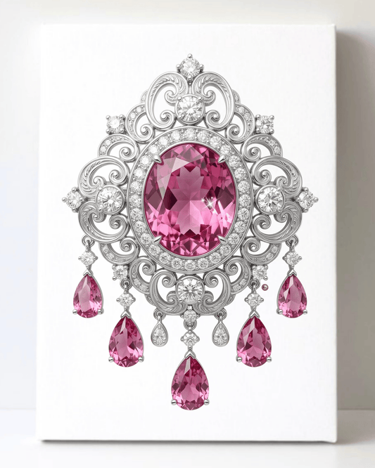 Dazzling Silver Pink Topaz and Diamond Brooch/Pin Canvas Wall Art 8.5x11.5-5704