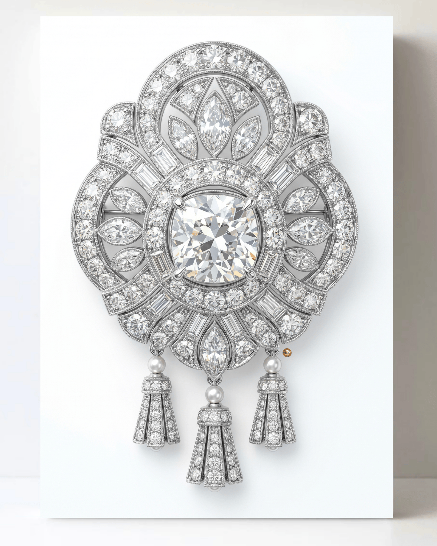 Dazzling Silver Diamond Brooch/Pin Canvas Wall Art 8.5x11.5-5651