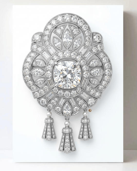 Dazzling Silver Diamond Brooch/Pin Canvas Wall Art 8.5x11.5-5651