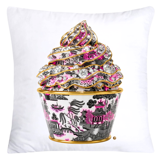 Hot Pink and Black Willow Chinoiserie Cupcake Pillow Covers-5793