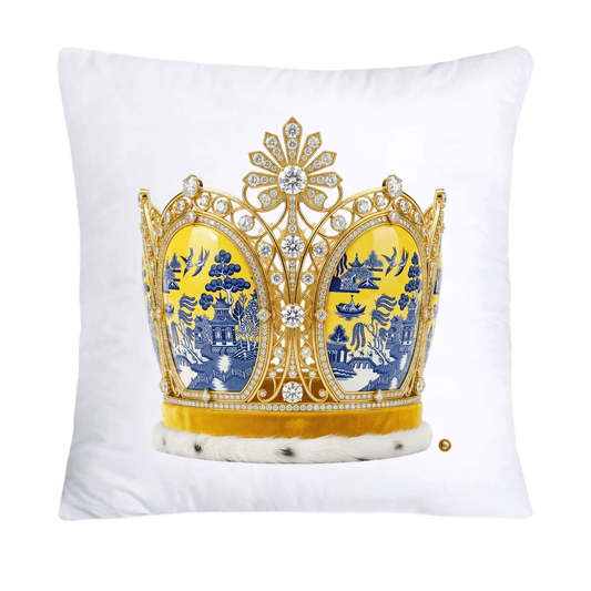 Blue and Yellow Willow King/Queen Royal Crown Pillow Covers-4504