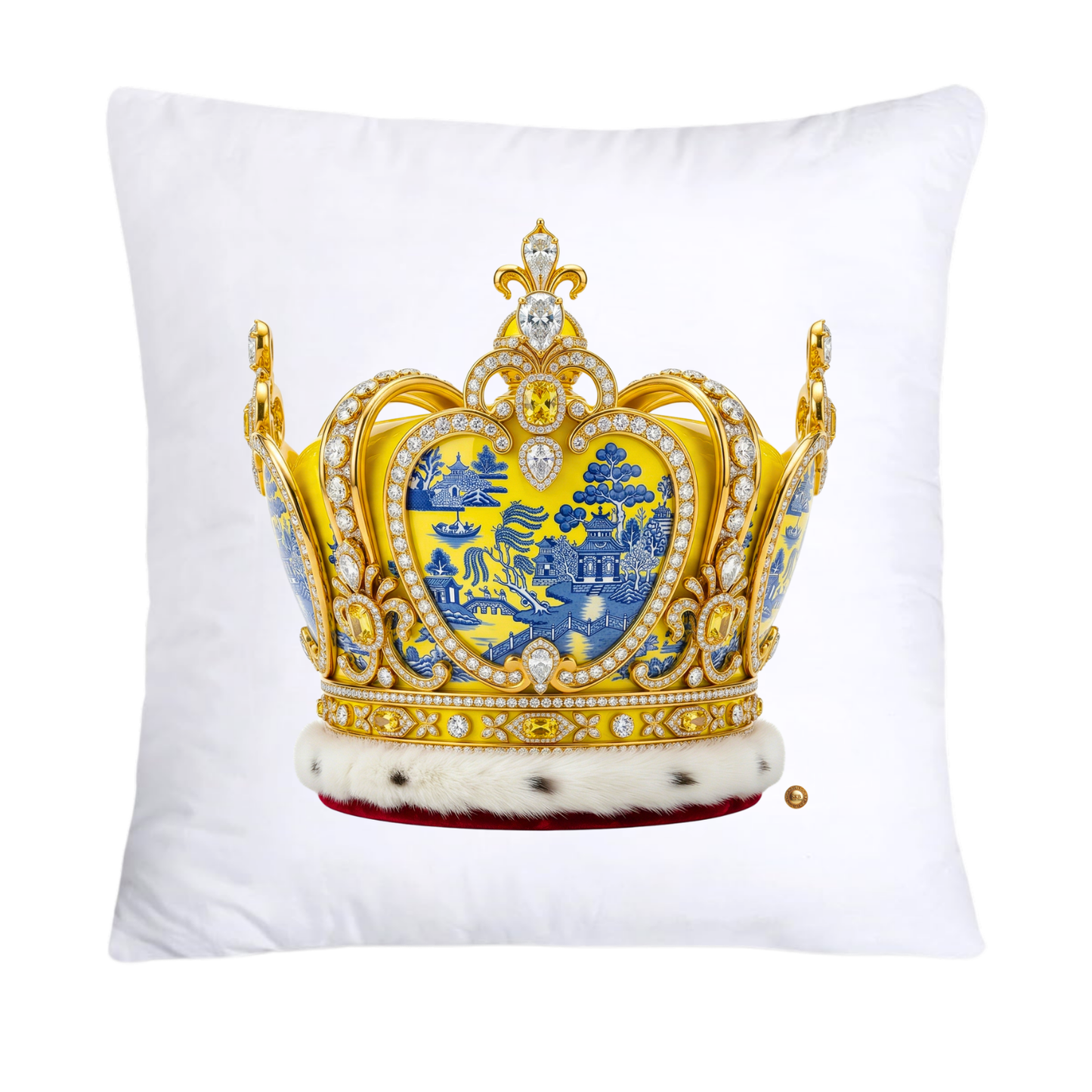 Blue and Yellow Willow King/Queen Royal Crown Pillow Covers-4505