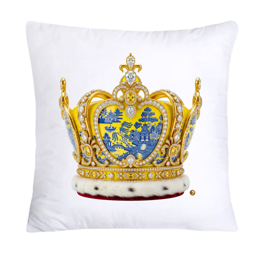 Blue and Yellow Willow King/Queen Royal Crown Pillow Covers-4505
