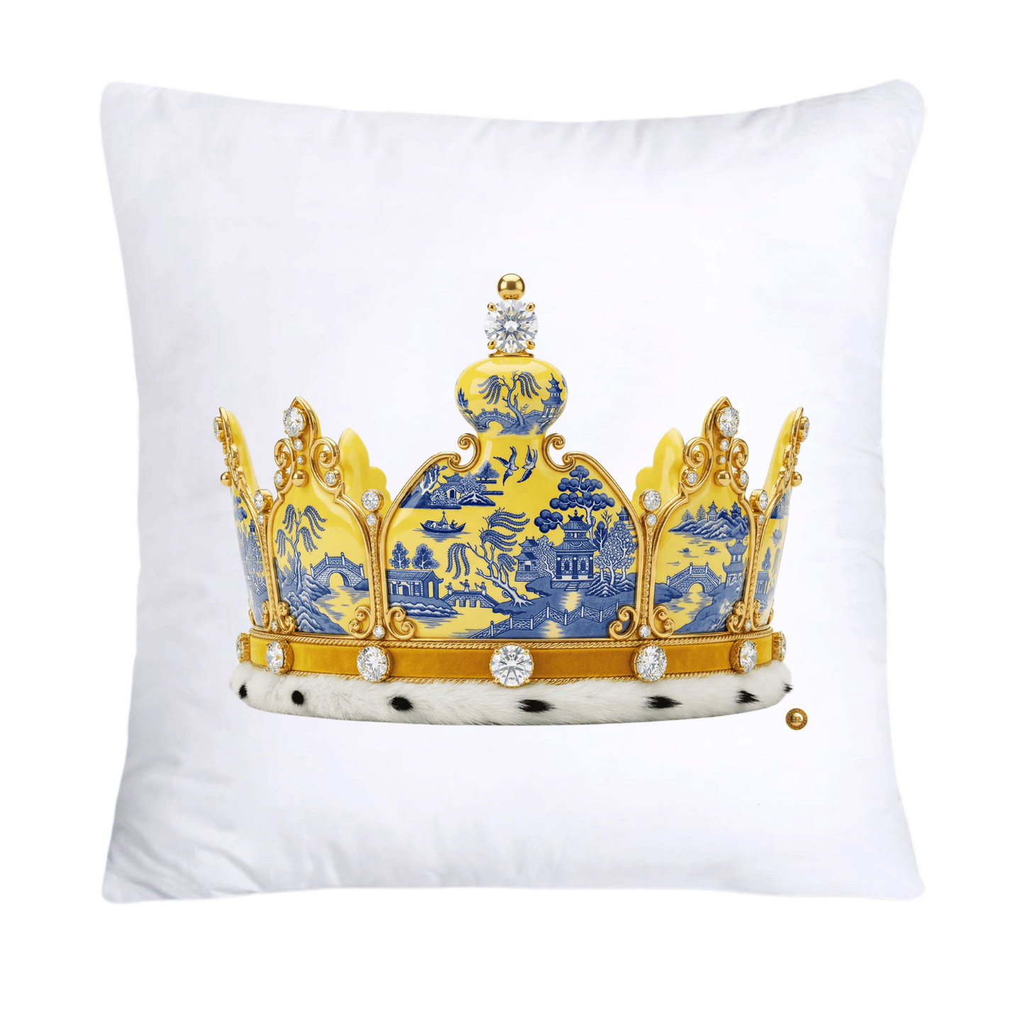 Blue and Yellow Willow King/Queen Royal Crown Pillow Covers-4501