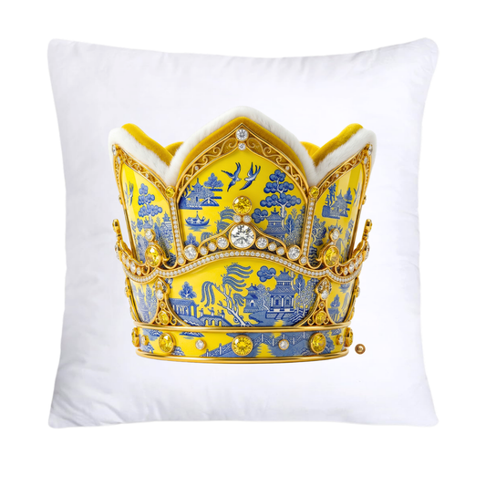 Blue and Yellow Willow King/Queen Royal Crown Pillow Covers-4506