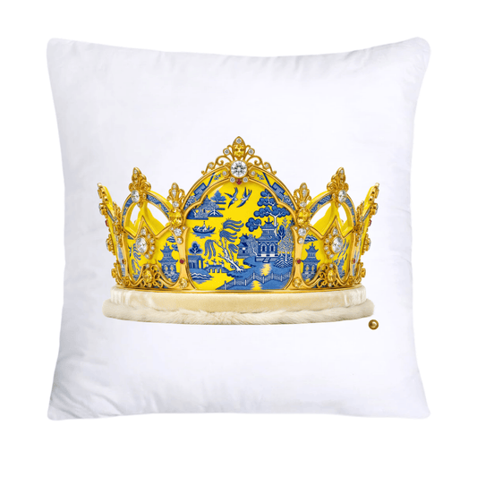 Blue and Yellow Willow King/Queen Royal Crown Pillow Covers-4502