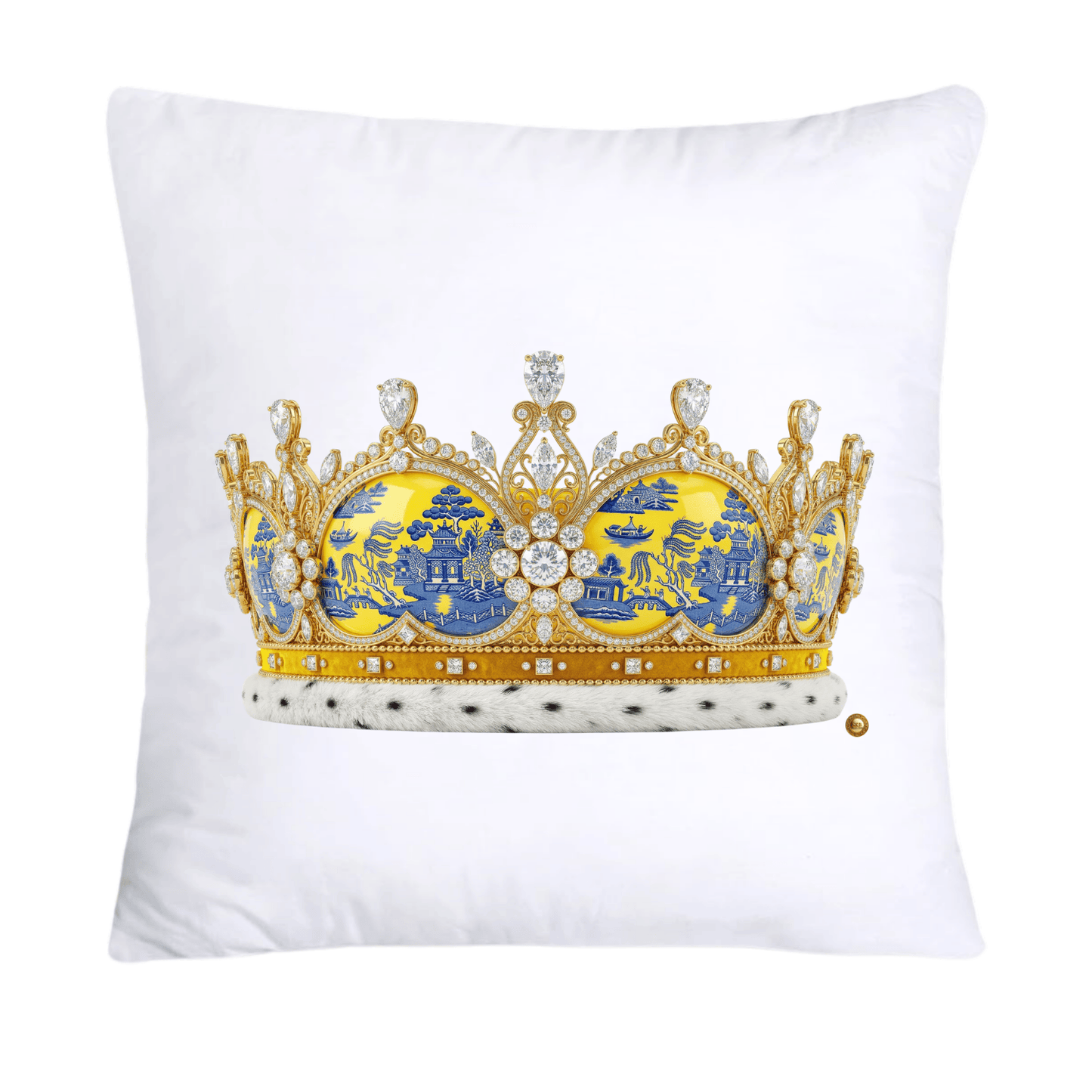 Blue and Yellow Willow King/Queen Royal Crown Pillow Covers-4503