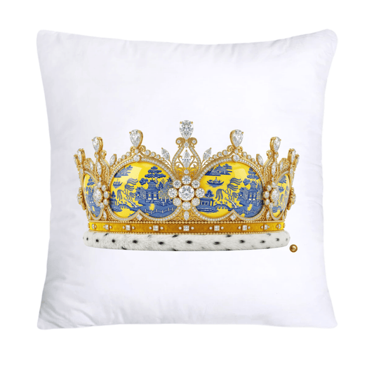 Blue and Yellow Willow King/Queen Royal Crown Pillow Covers-4503