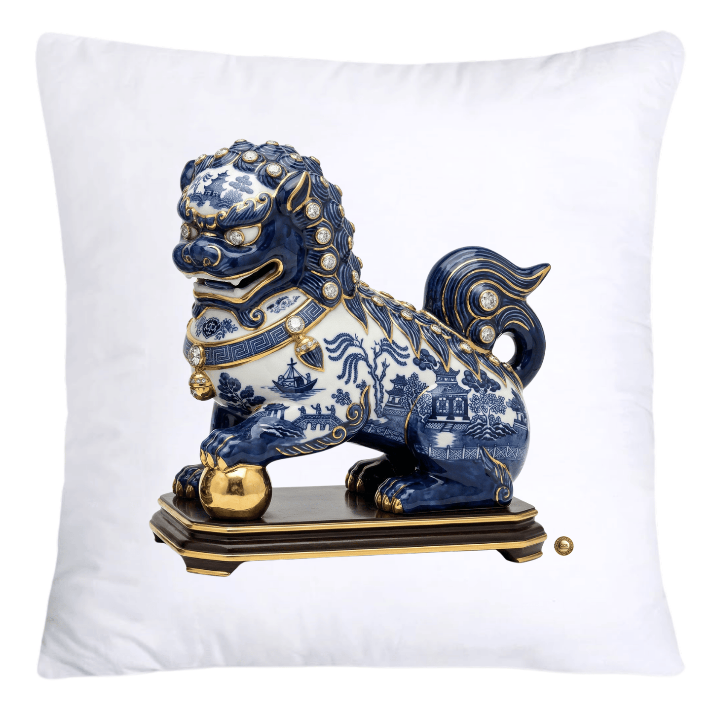 Classic Chinese Blue Willow Foo Dogs Throw Pillow Covers-4594