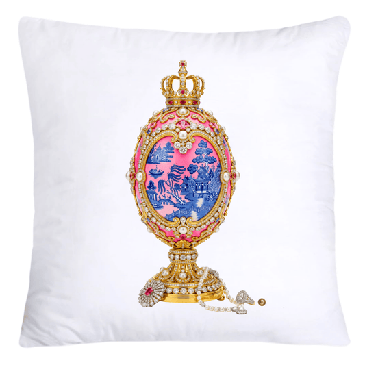Blue and Pink Willow 18x18 Chinoiserie Egg Pillow Covers-4395