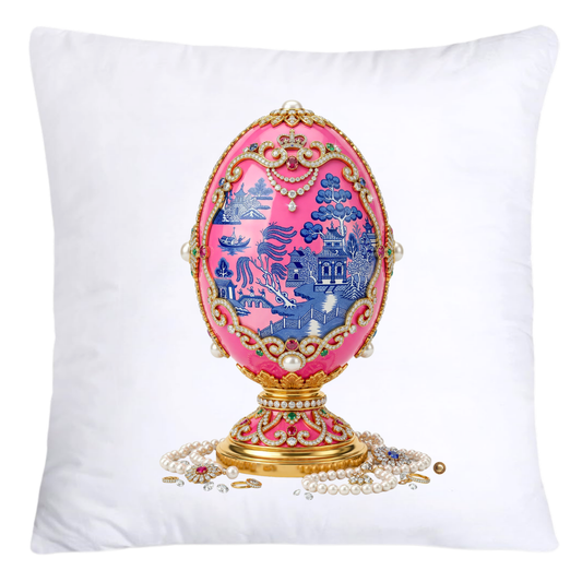Blue and Pink Willow 18x18 Chinoiserie Egg Pillow Covers-4397