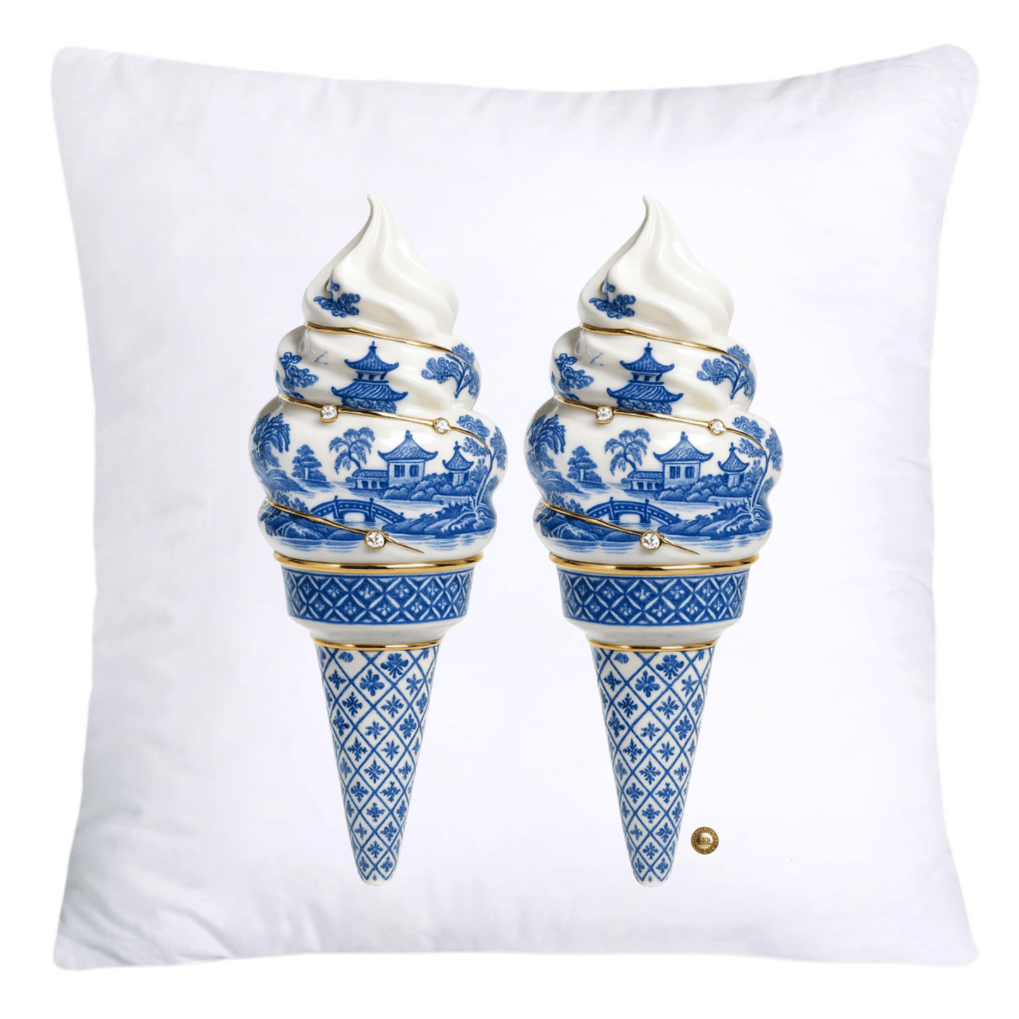 Blue Willow Chinoiserie Ice Cream Throw Pillow Covers-5943