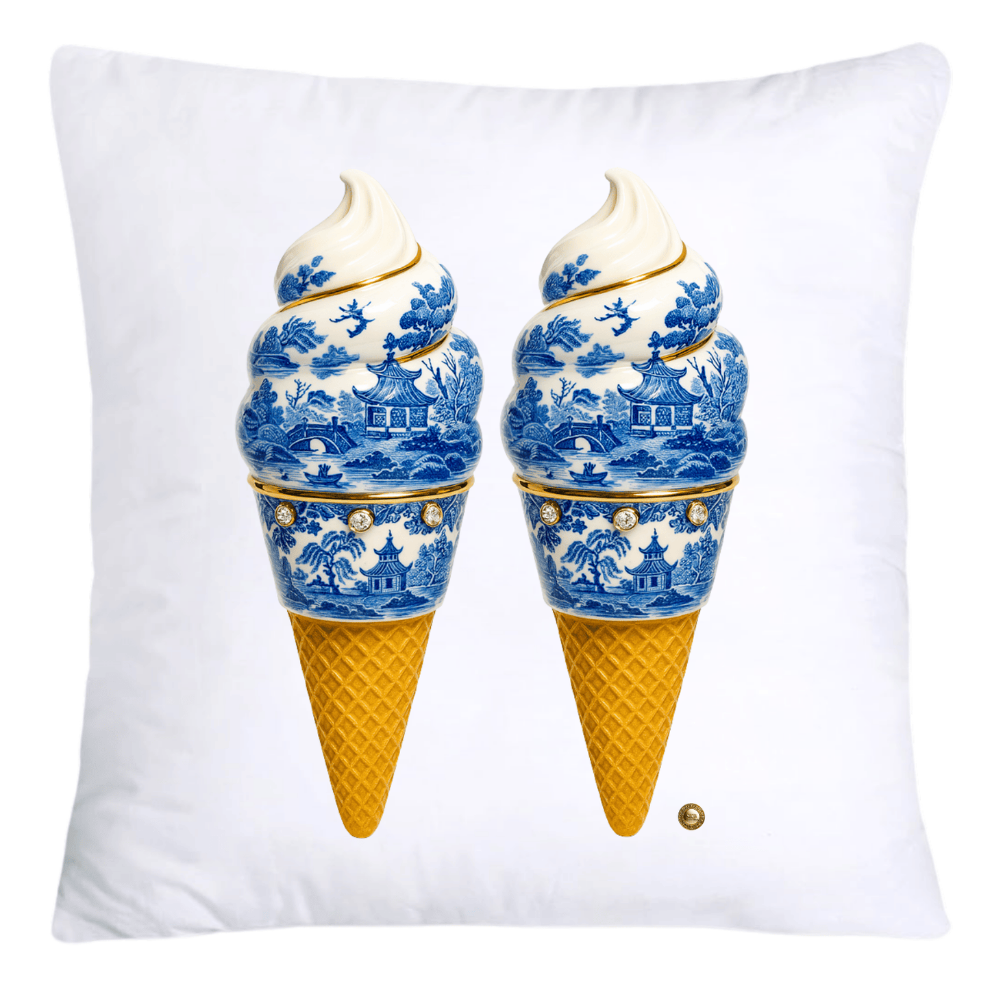 Blue Willow Chinoiserie Ice Cream Throw Pillow Covers-5935