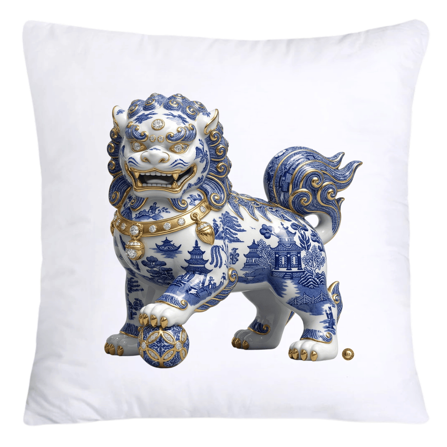 Classic Chinese Blue Willow Foo Dogs Throw Pillow Covers-4597