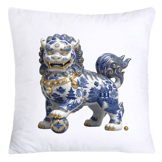 Classic Chinese Blue Willow Foo Dogs Throw Pillow Covers-4597