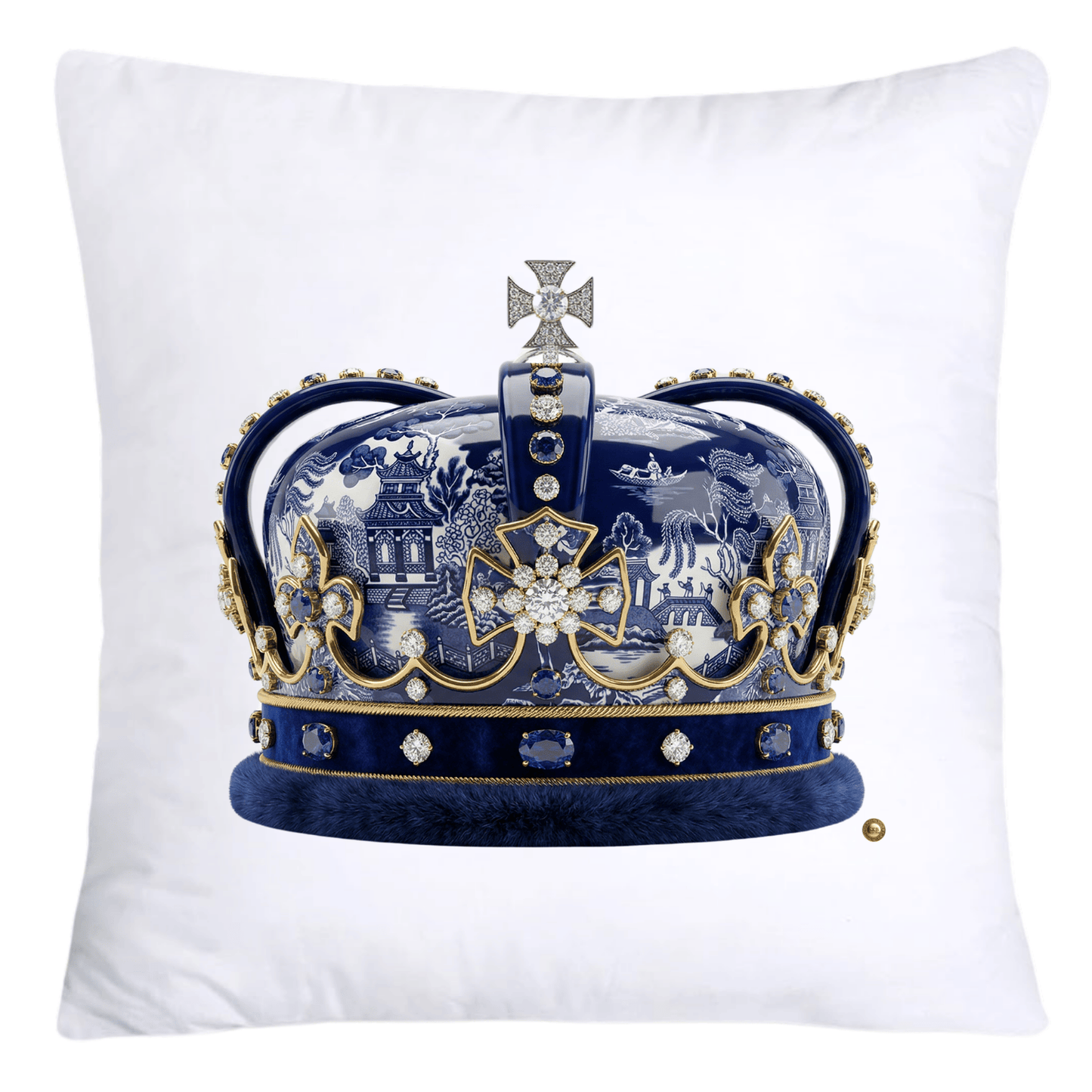 Blue Willow Royal King/Queen Crown Pillow Covers-4373