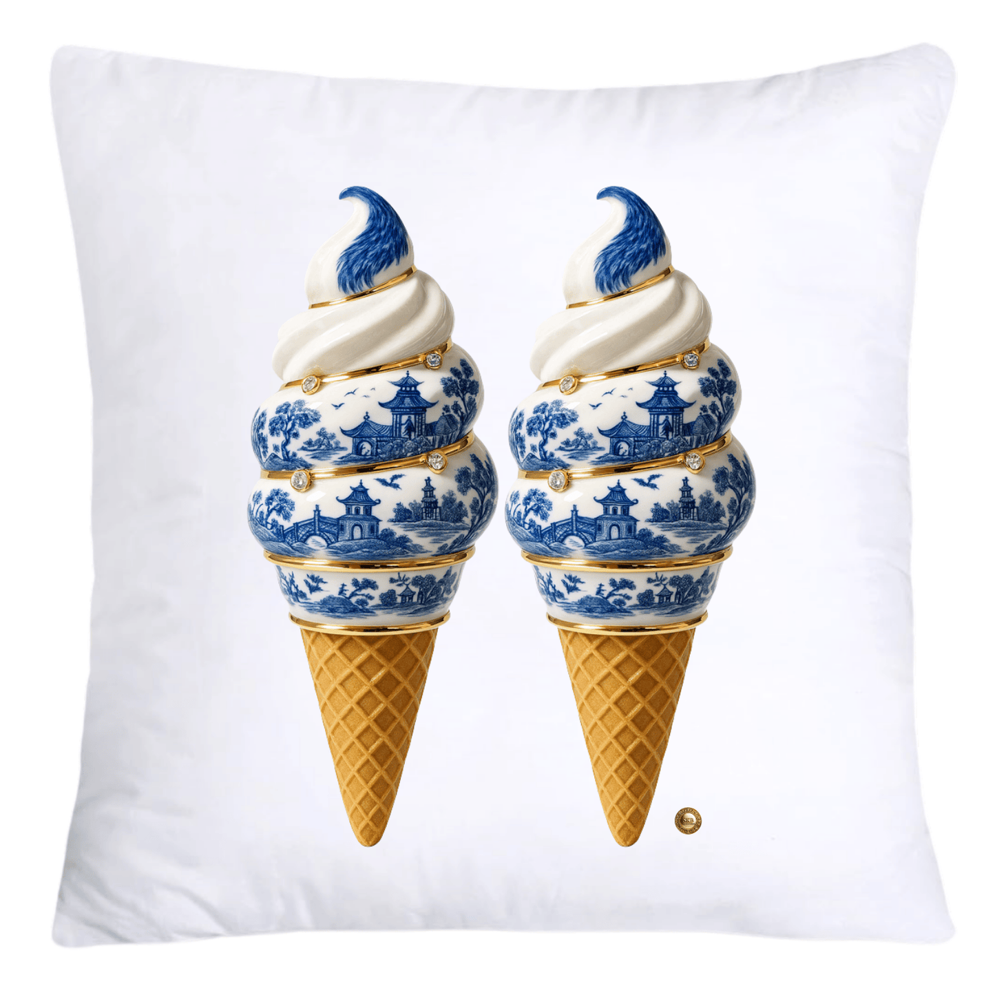 Blue Willow Chinoiserie Ice Cream Throw Pillow Covers-5940