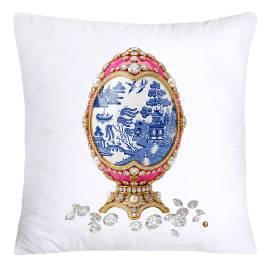 Blue and Pink Willow 18x18 Chinoiserie Egg Pillow Covers-4393