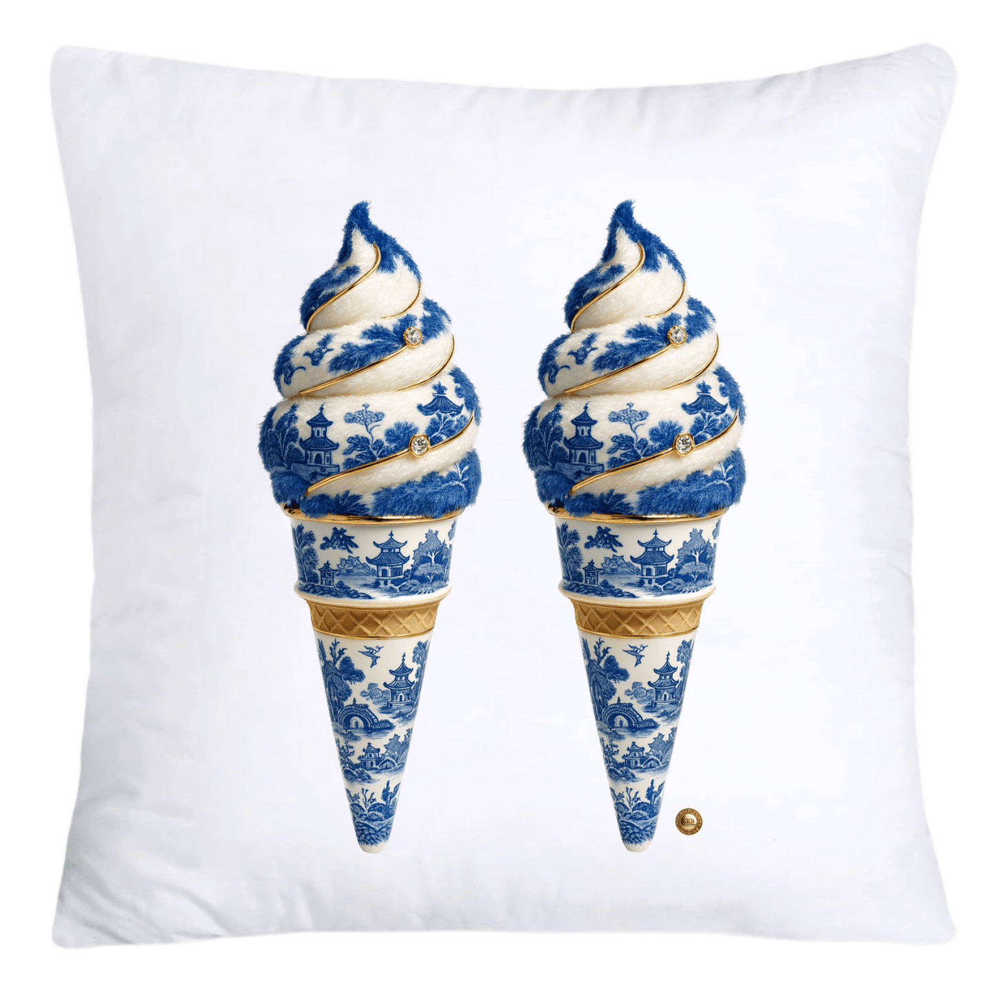 Blue Willow Chinoiserie Ice Cream Throw Pillow Covers-5945