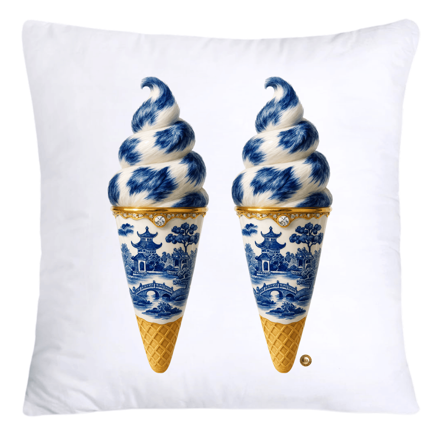 Blue Willow Chinoiserie Ice Cream Throw Pillow Covers-5954
