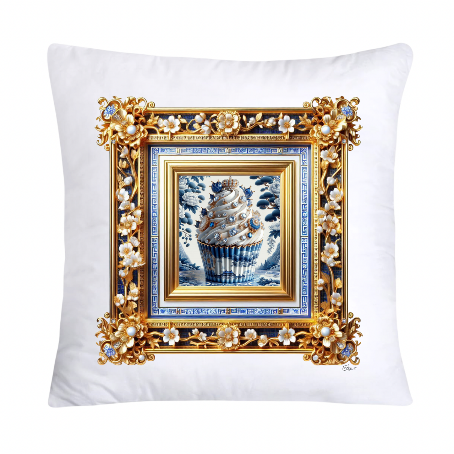 Blue Willow Chinoiserie Cupcake Throw Pillow Covers 18X18-608
