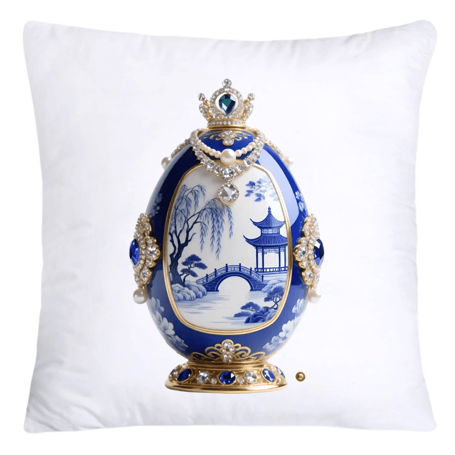 18x18 Blue Willow Chinoiserie Egg Pillow Covers-4455