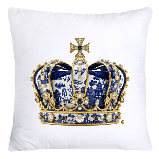 Blue Willow Royal King/Queen Crown Pillow Covers-4374