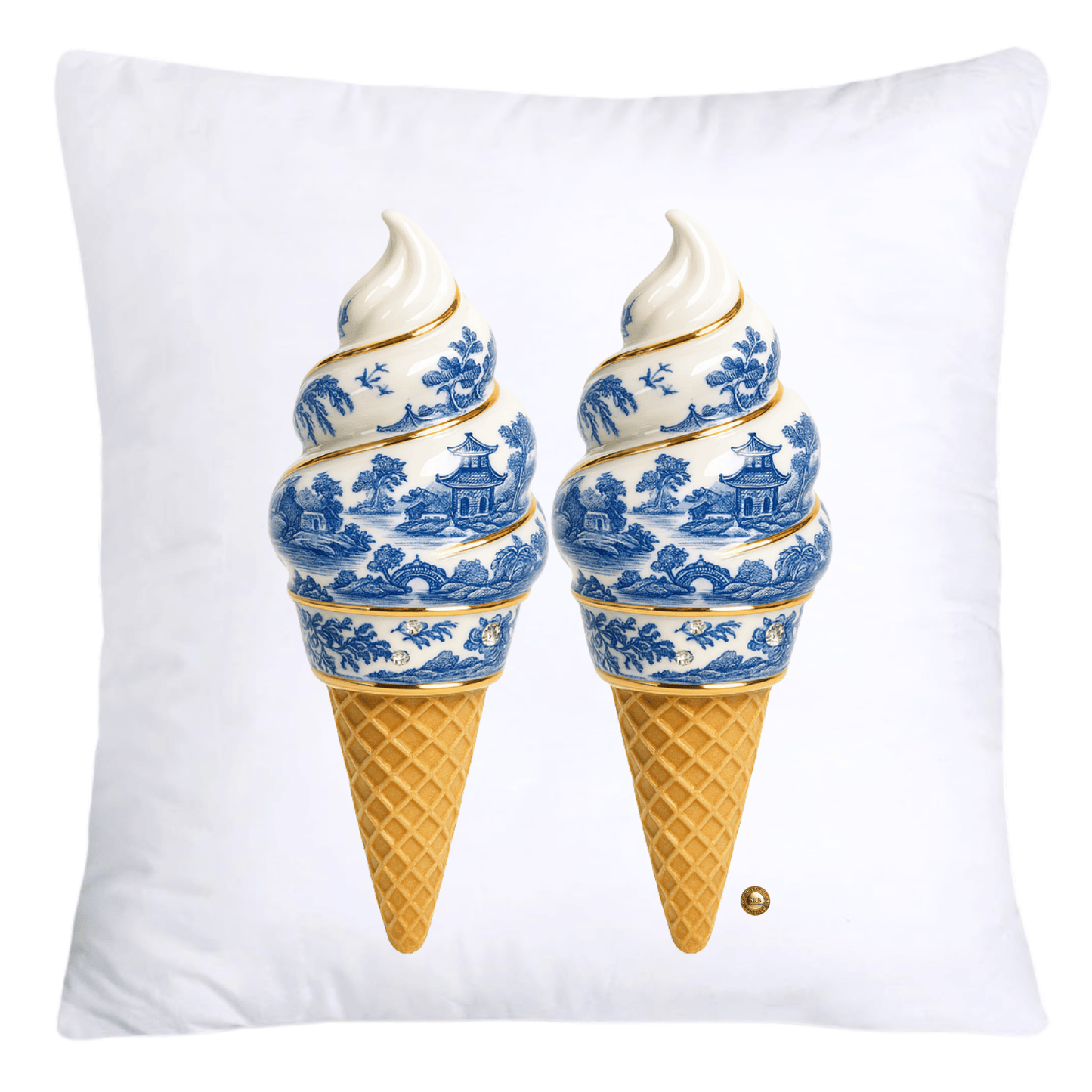 Blue Willow Chinoiserie Ice Cream Throw Pillow Covers-5942