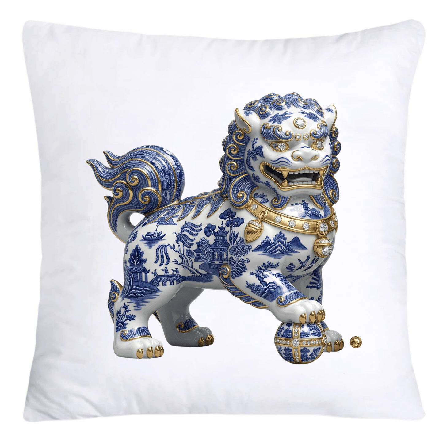 Classic Chinese Blue Willow Foo Dogs Throw Pillow Covers-4596