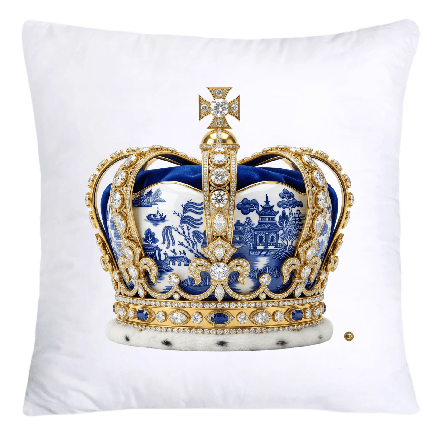 Blue Willow Royal King/Queen Crown Pillow Covers-4368