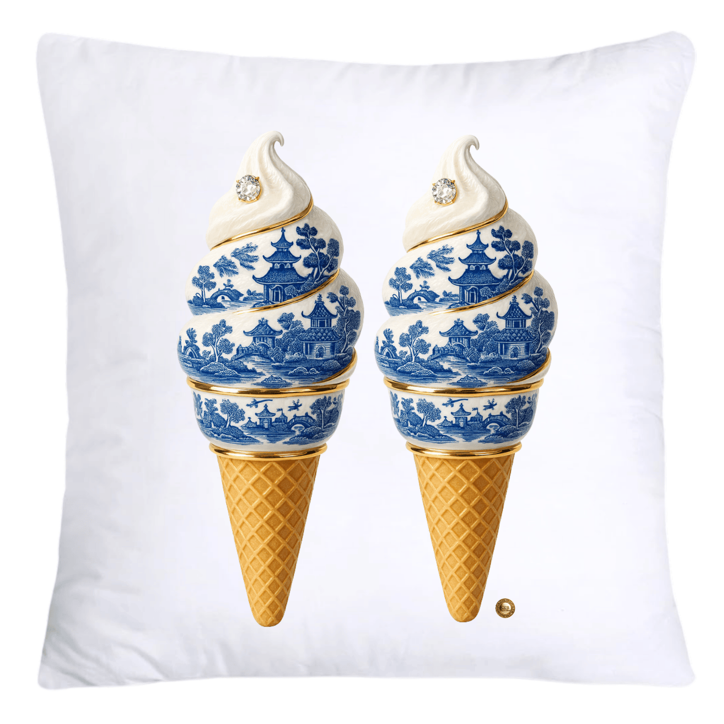 Blue Willow Chinoiserie Ice Cream Throw Pillow Covers-5949