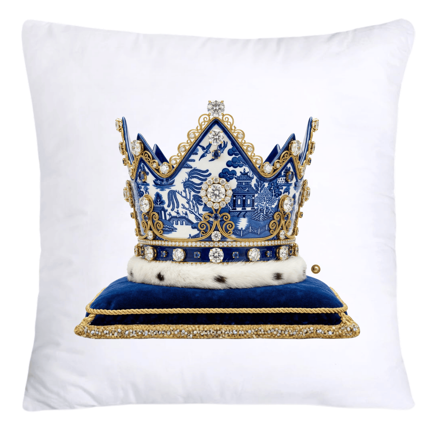 Blue Willow Royal King/Queen Crown Pillow Covers-4367