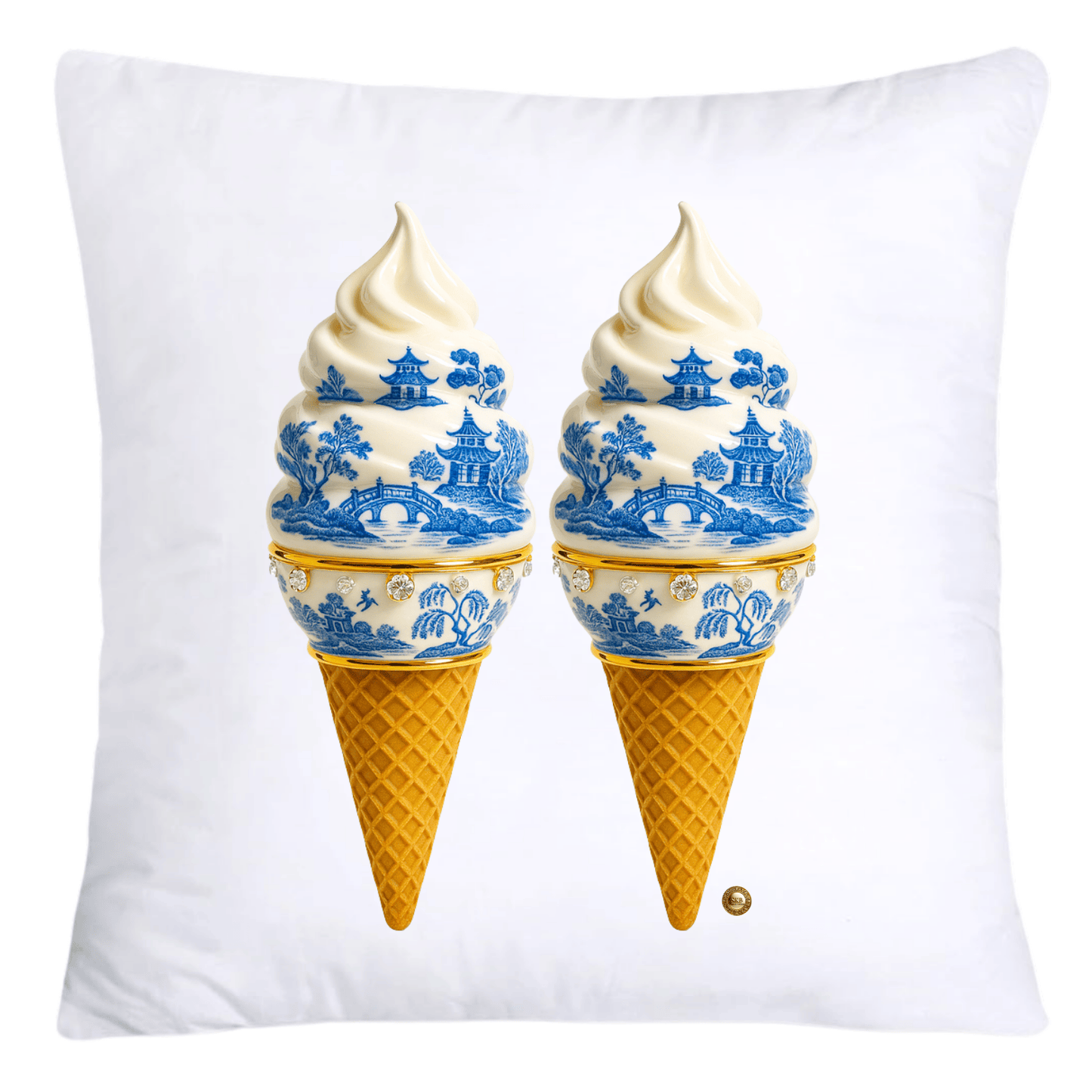 Blue Willow Chinoiserie Ice Cream Throw Pillow Covers-5936