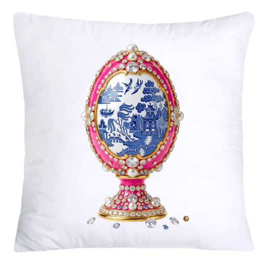 Blue and Pink Willow 18x18 Chinoiserie Egg Pillow Covers-4394