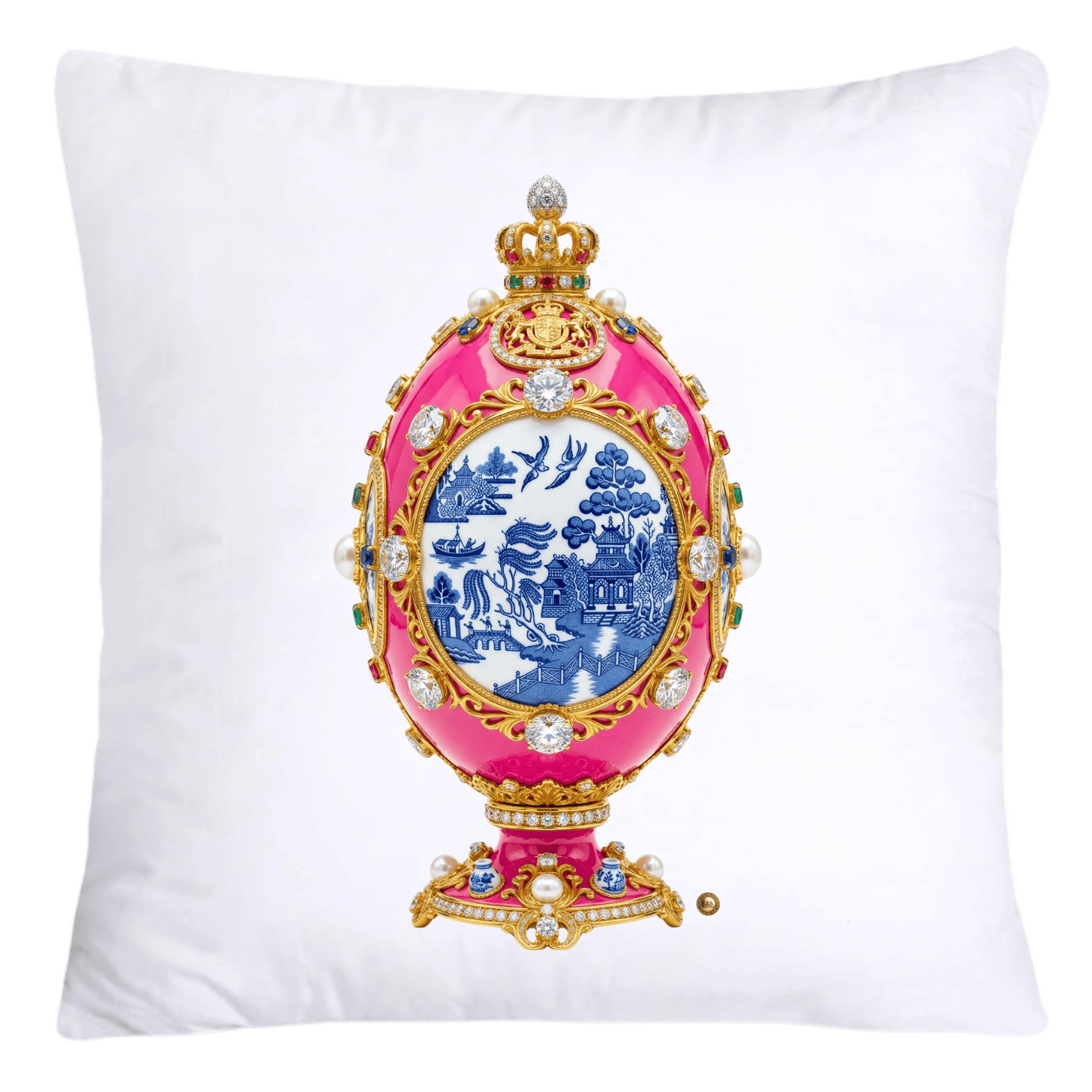 Blue and Pink Willow 18x18 Chinoiserie Egg Pillow Covers-4388
