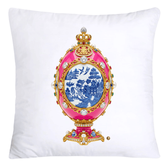 Blue and Pink Willow 18x18 Chinoiserie Egg Pillow Covers-4388