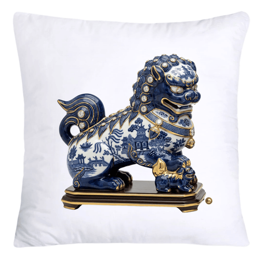 Classic Chinese Blue Willow Foo Dogs Throw Pillow Covers-4595