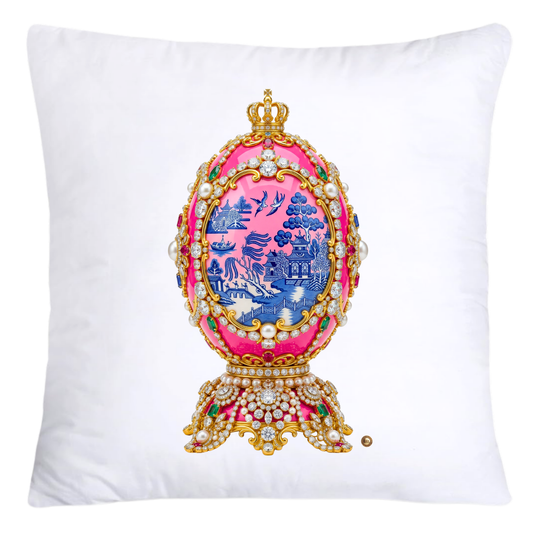 Blue and Pink Willow 18x18 Chinoiserie Egg Pillow Covers-4396