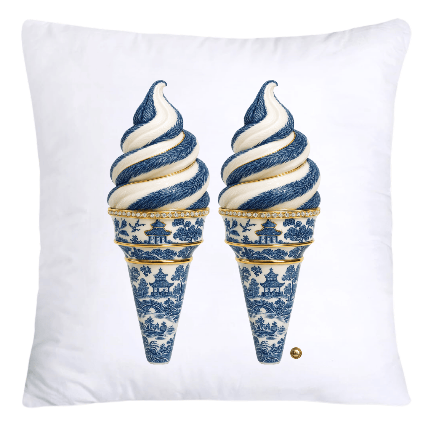 Blue Willow Chinoiserie Ice Cream Throw Pillow Covers-5939