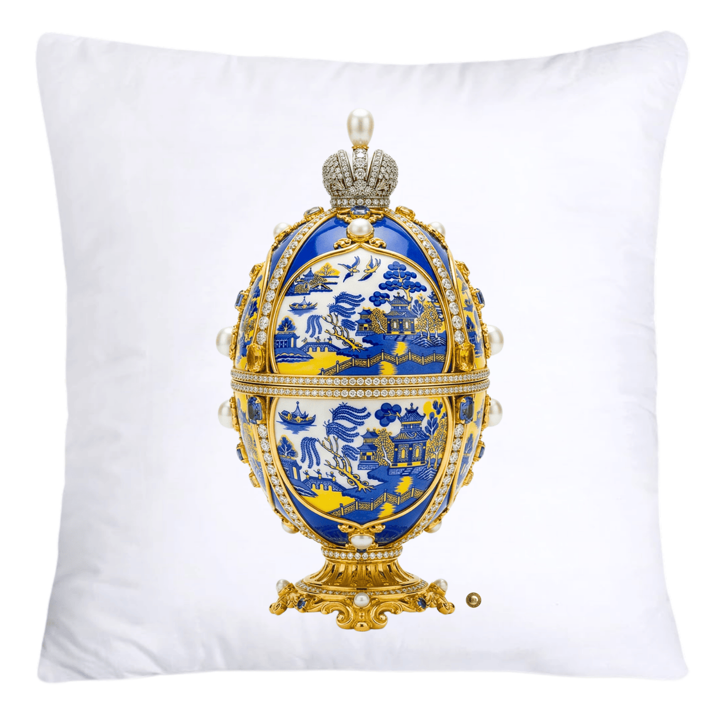 Blue and Yellow Willow Egg Pillow Covers 18x18-4478