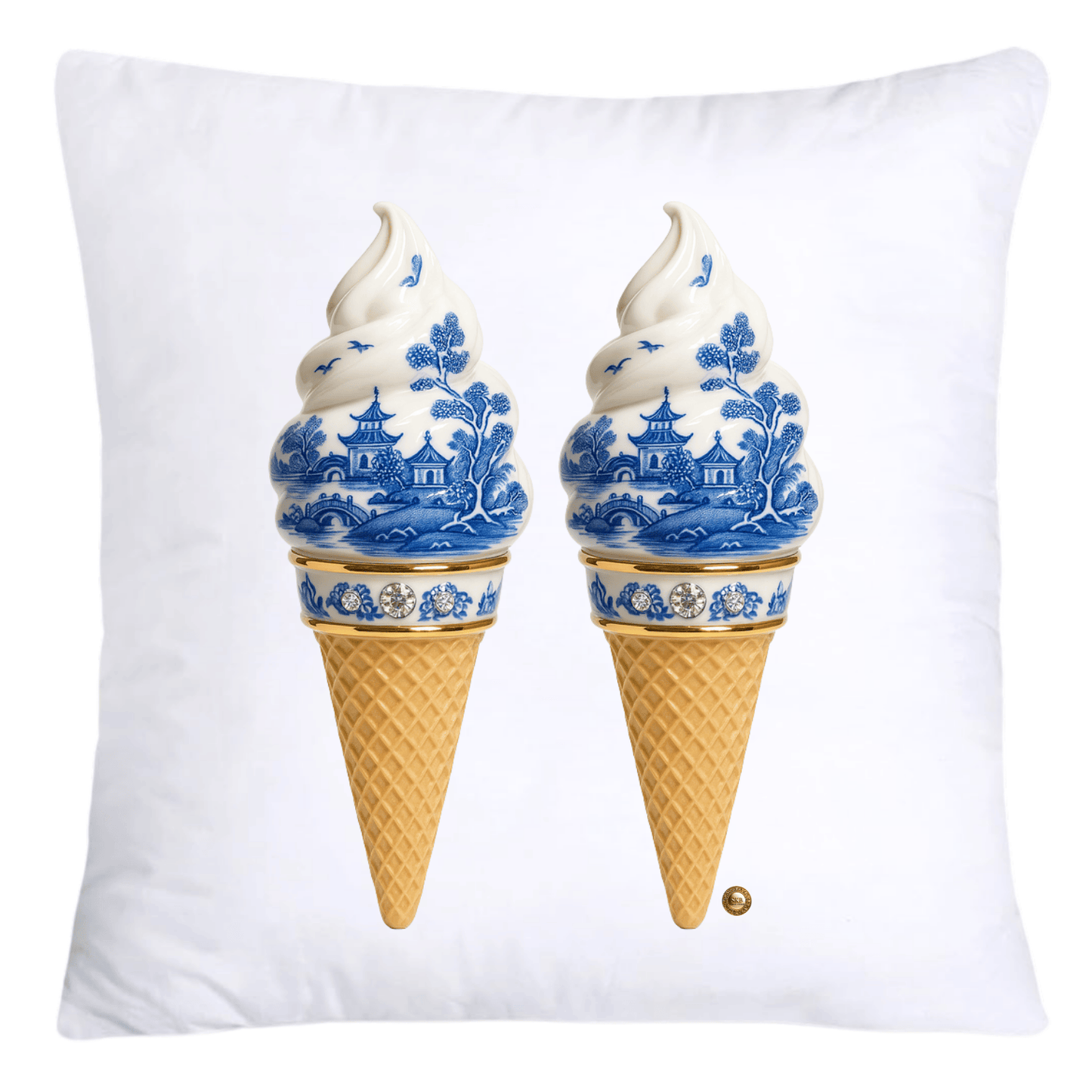 Blue Willow Chinoiserie Ice Cream Throw Pillow Covers-5937