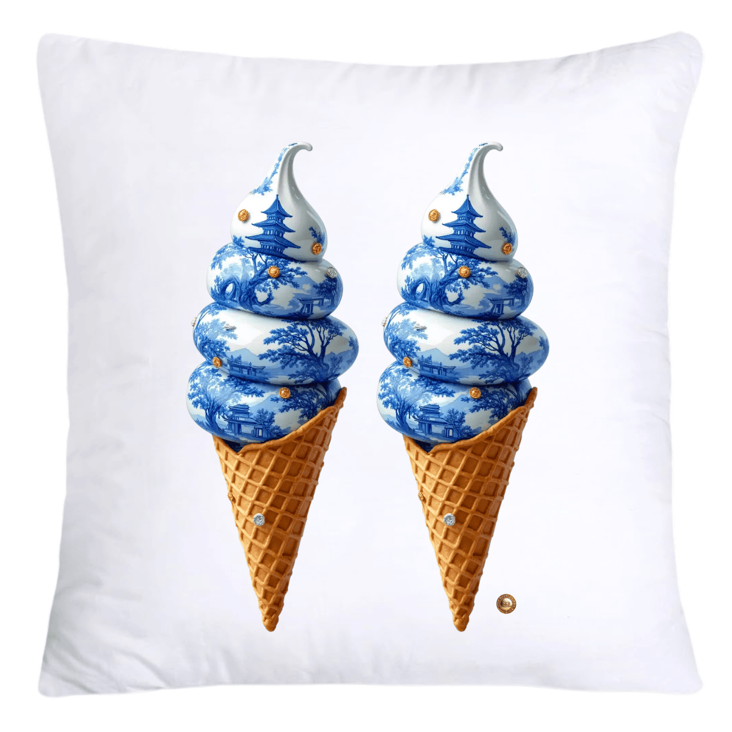 Blue Willow Chinoiserie Ice Cream Throw Pillow Covers-5948