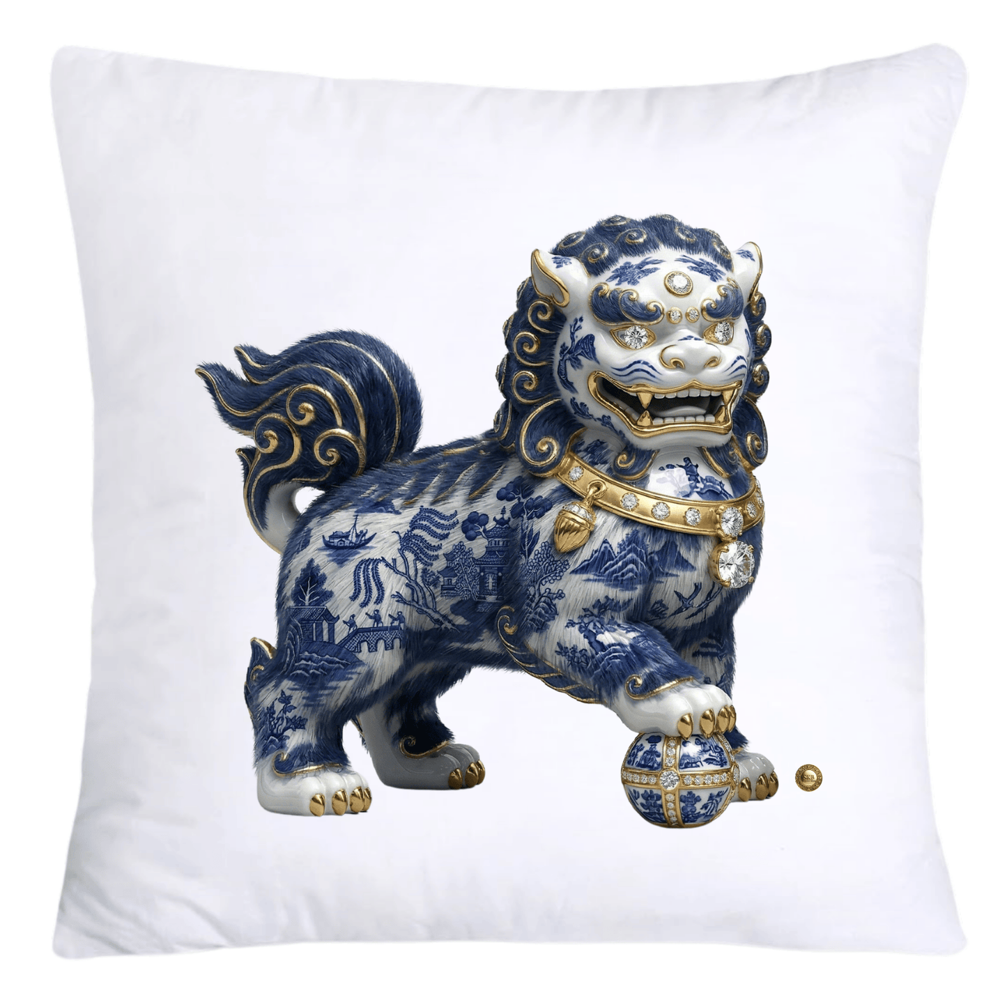 Classic Chinese Blue Willow Foo Dogs Throw Pillow Covers-4599