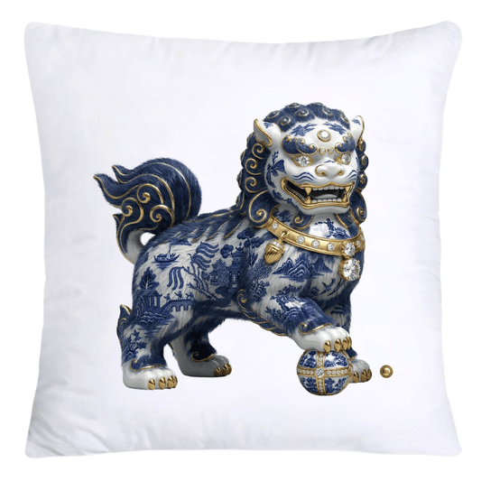 Classic Chinese Blue Willow Foo Dogs Throw Pillow Covers-4599