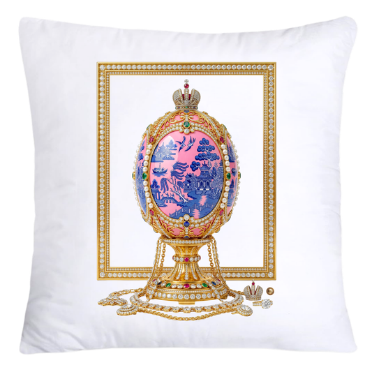 Blue and Pink Willow 18x18 Chinoiserie Egg Pillow Covers-4387