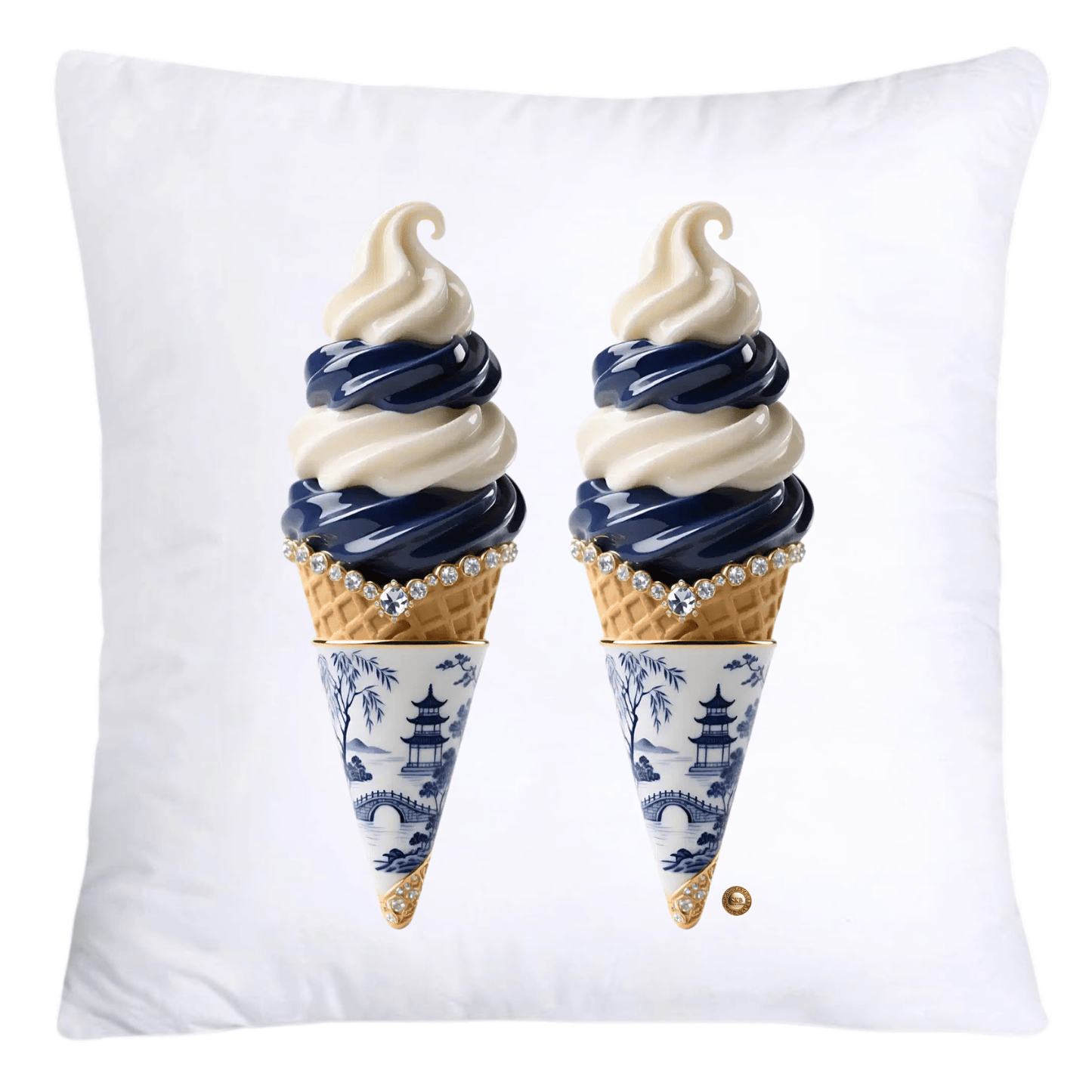 Blue Willow Chinoiserie Ice Cream Throw Pillow Covers-5938