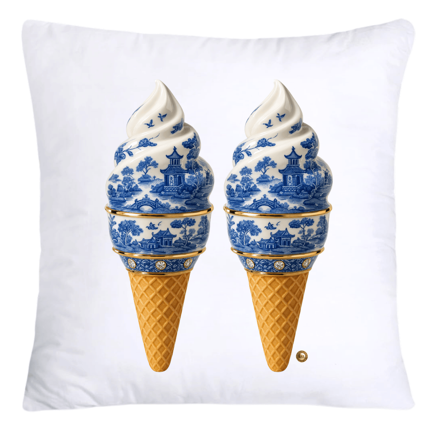 Blue Willow Chinoiserie Ice Cream Throw Pillow Covers-5957