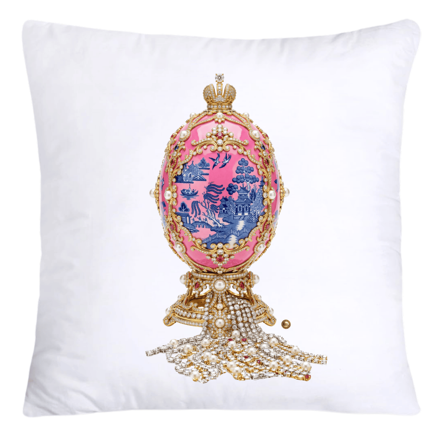 Blue and Pink Willow 18x18 Chinoiserie Egg Pillow Covers-4399