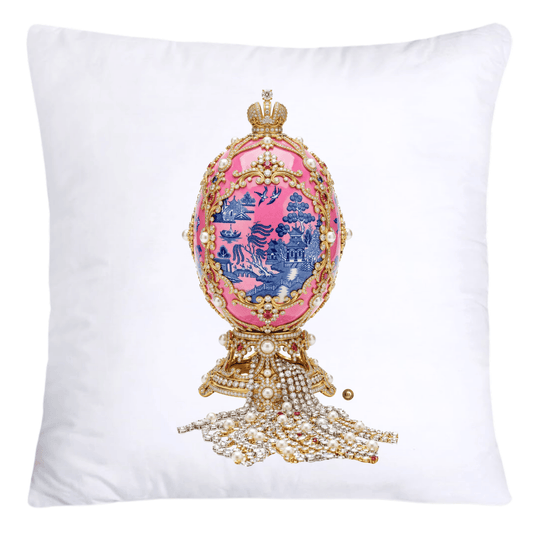 Blue and Pink Willow 18x18 Chinoiserie Egg Pillow Covers-4399